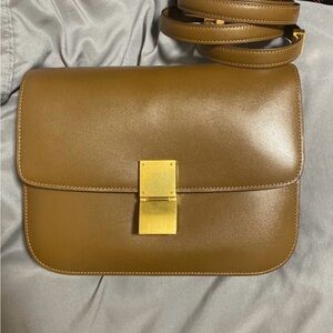 Authentic Celine Tan Medium Box Bag w/Gold Hardware